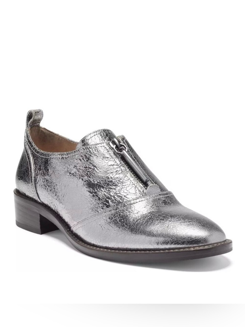 Louise et Cie Metallic Silver Zip-Front Loafer